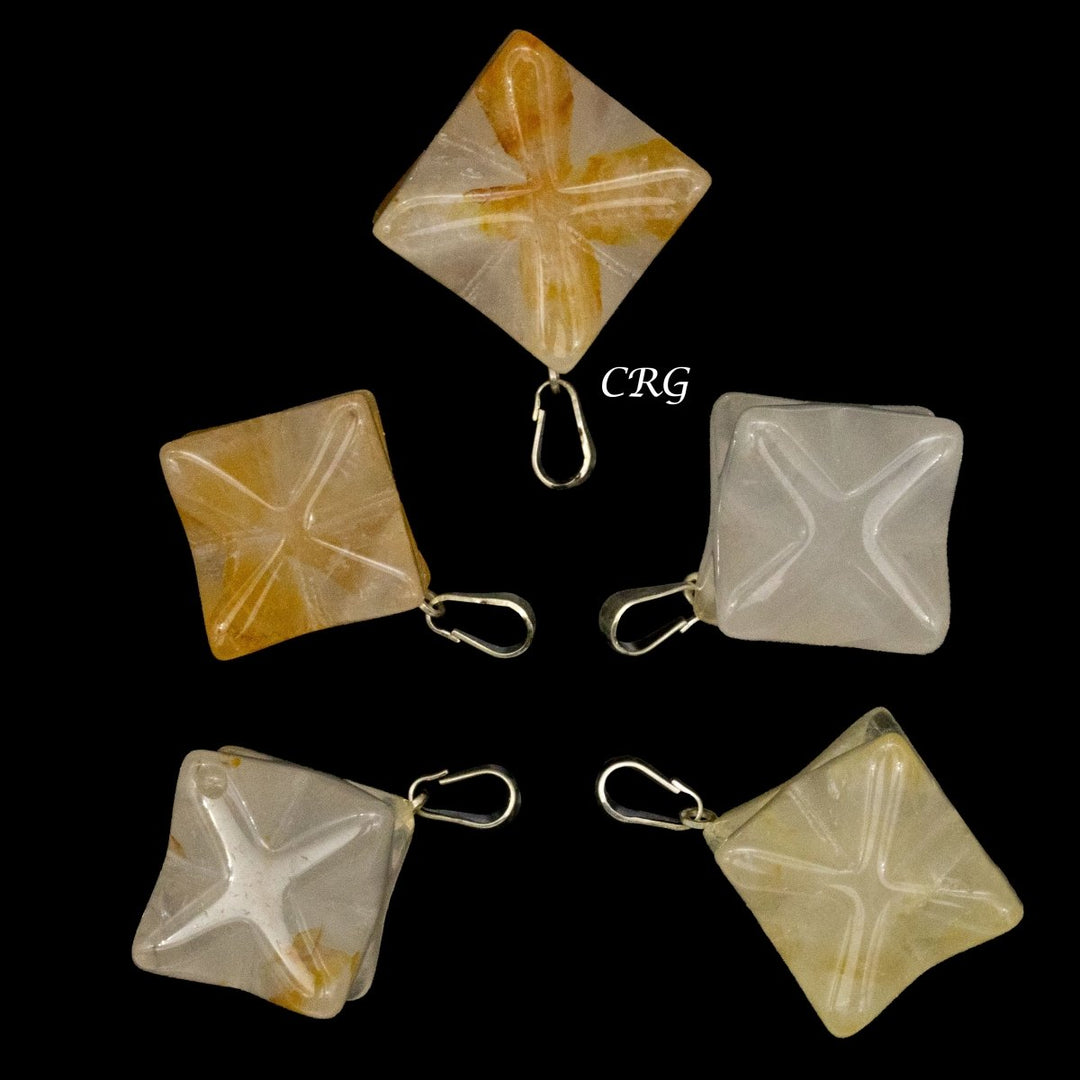 Golden Healer Quartz Merkaba Pendant with Silver Bail (5 Pieces) Size 30 mm Crystal Jewelry Charm