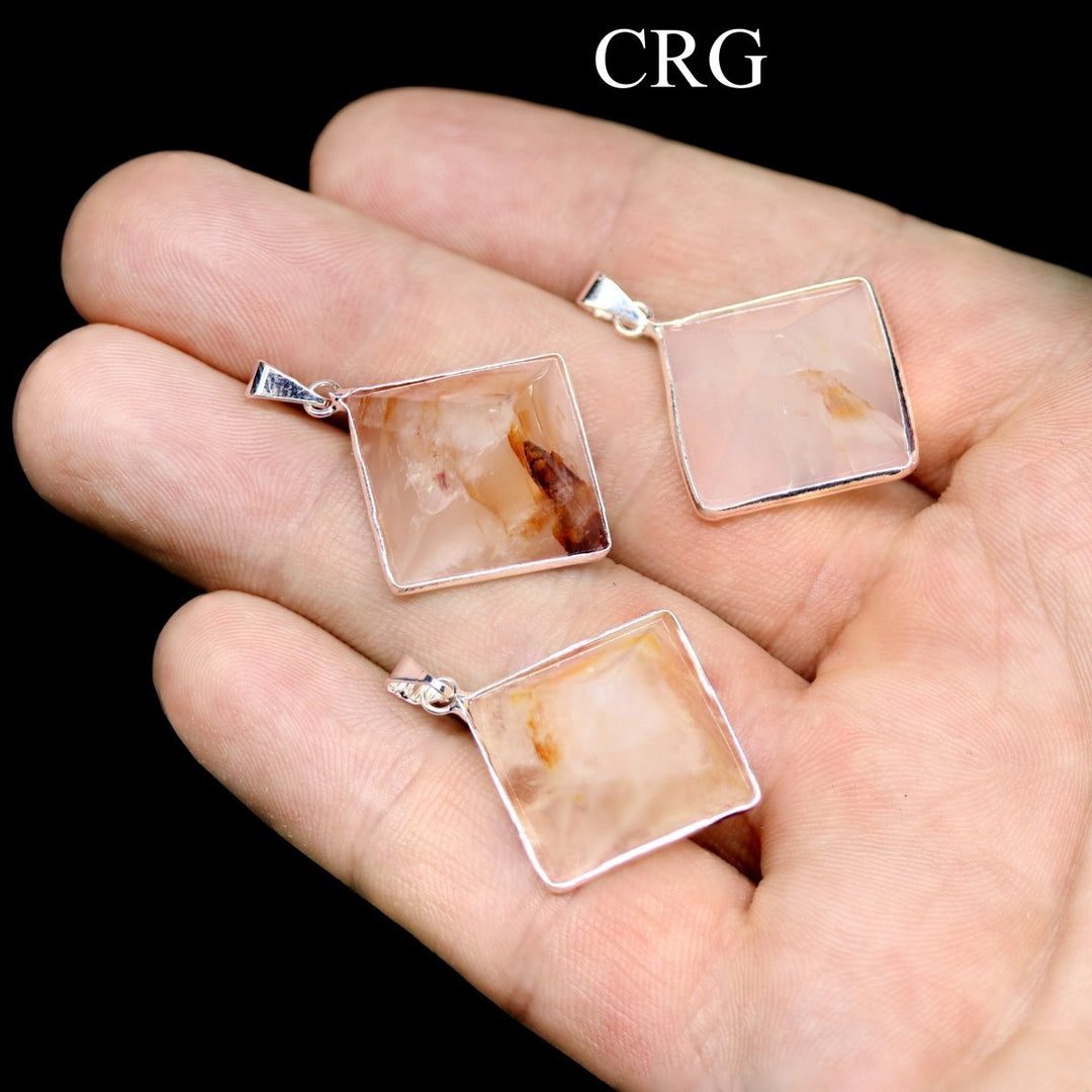 Golden Healer Quartz Pyramid Pendants with Silver Plating (5 Pieces) Size 35 to 45 mm Crystal Jewelry Charm