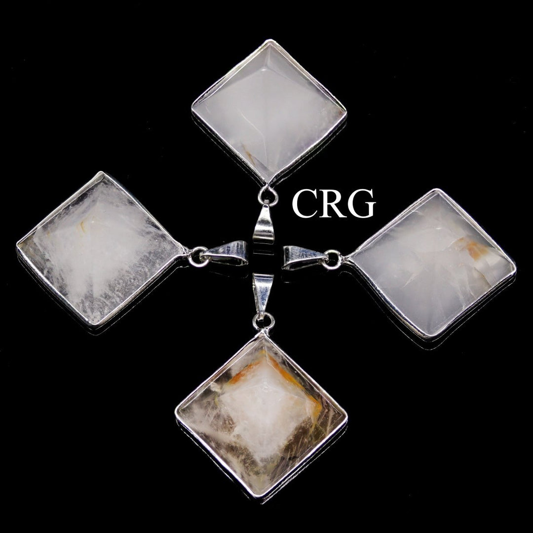 Golden Healer Quartz Pyramid Pendants with Silver Plating (5 Pieces) Size 35 to 45 mm Crystal Jewelry Charm