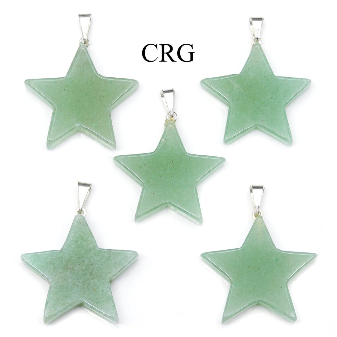Green Aventurine Star Pendant with Silver Bail (5 Pieces) Size 30 mm Crystal Jewelry CharmCrystal River Gems