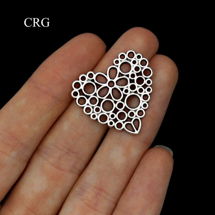 Heart Connector Pendant with Silver Plating (10 Pieces) Size 1 Inch Crystal Jewelry CharmCrystal River Gems