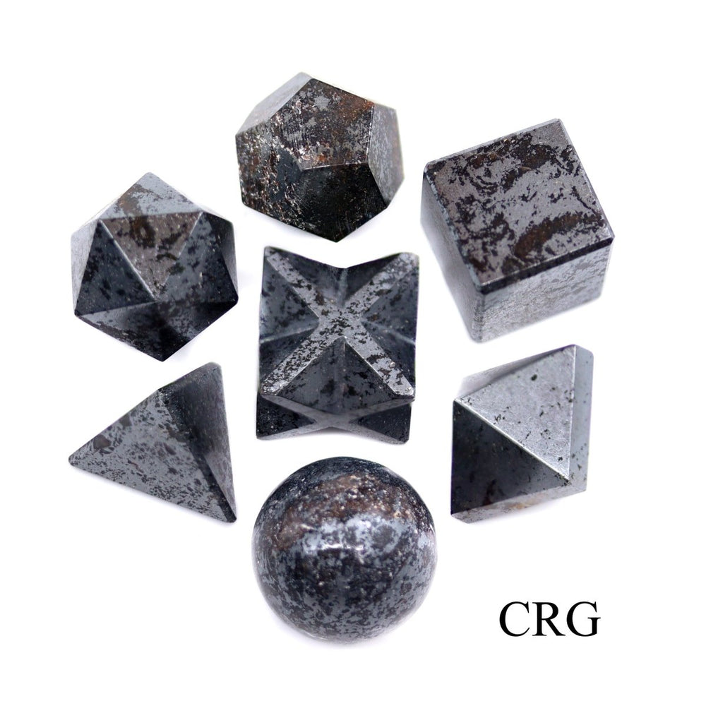 Hematite Platonic Solid Geometry Set (7 Pieces) Size 18 to 20 mm Small Crystal Gemstone Geometric Shapes