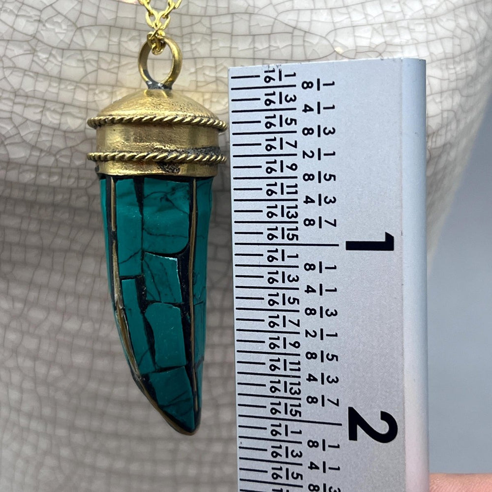Imitation Malachite Horn Medium Necklace With Gold Plating And Chain (1 Piece)Crystal River Gems