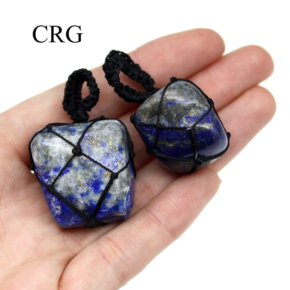 Lapis Lazuli Tumbled Pendant with Macramé (5 Pieces) Size 1 Inch Crystal Jewelry Charm