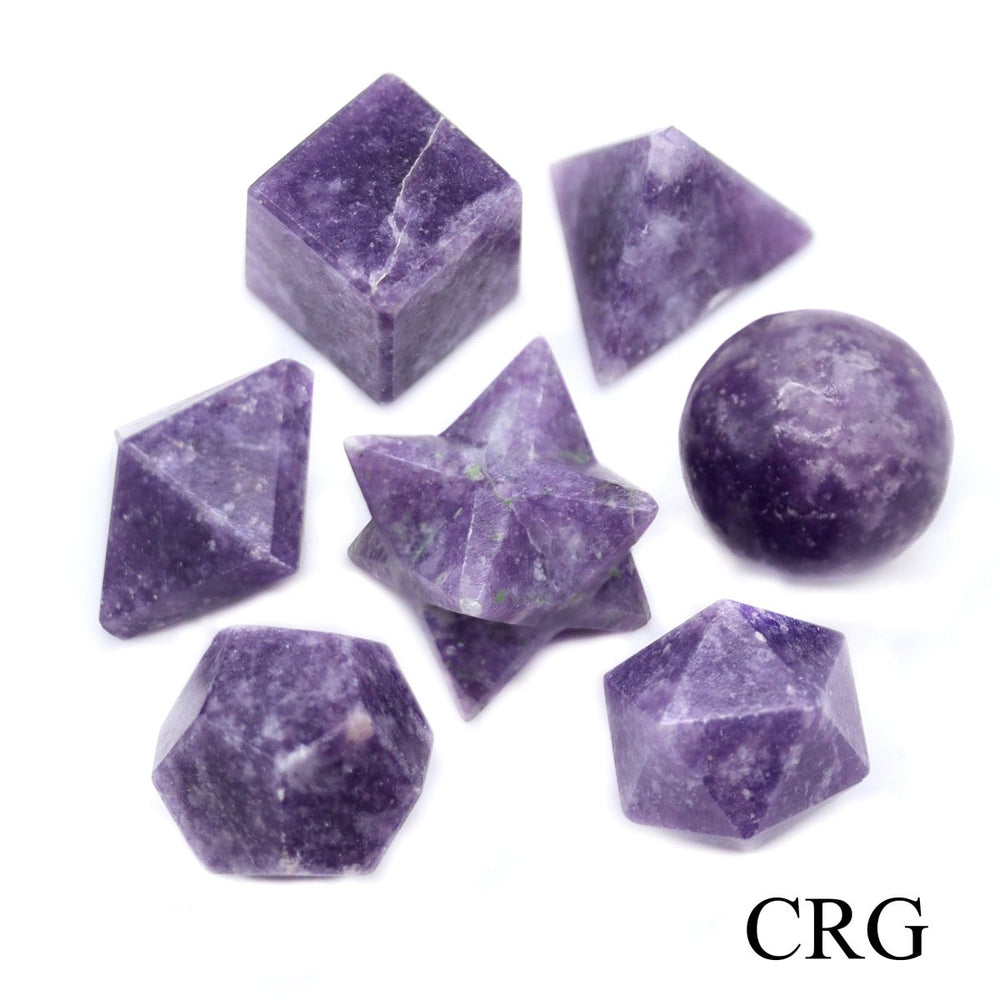 Lepidolite Platonic Solid Geometry Set (7 Pieces) Size 12 to 16 mm Small Crystal Gemstone Geometric Shapes