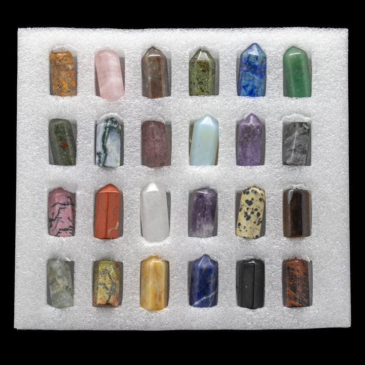 Mixed Gemstone Mini Towers (24 Pieces) Size 1.5 Inches Assorted Crystal Home DecorCrystal River Gems