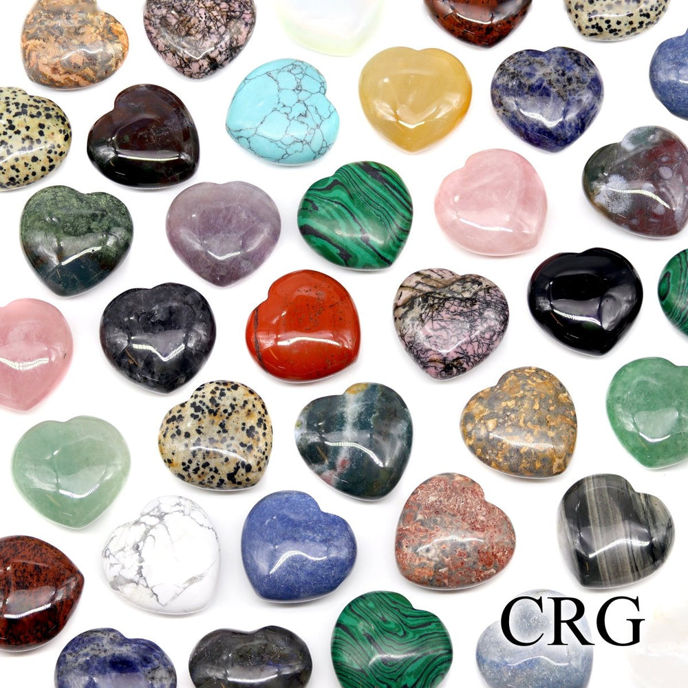 Mixed Gemstone Pocket Hearts (12 Pieces) Size 30 mm Assorted Crystal Palm Stones
