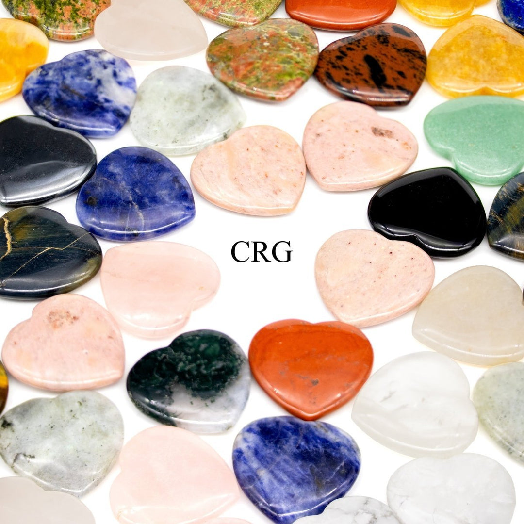 Mixed Gemstone Pocket Hearts (12 Pieces) Size 30 mm Assorted Crystal Palm Stones