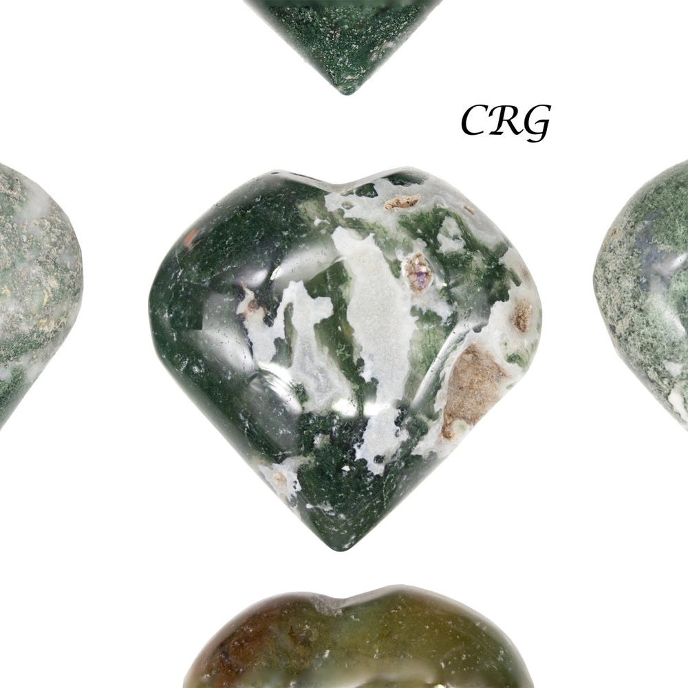 Moss Agate and Tree Agate Puffy Gemstone Hearts (5 Pieces) Size 1.5 Inches Crystal ShapesCrystal River Gems