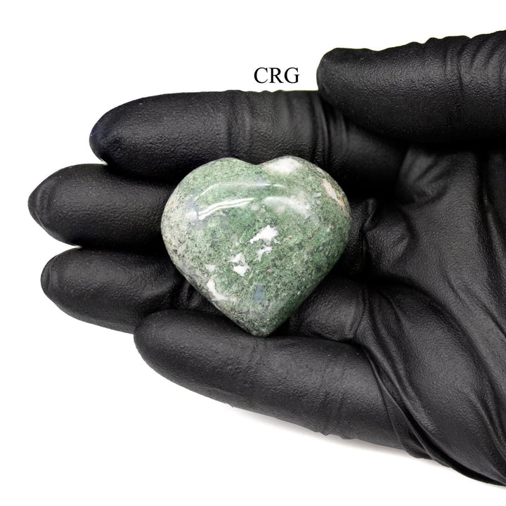 Moss Agate and Tree Agate Puffy Gemstone Hearts (5 Pieces) Size 1.5 Inches Crystal ShapesCrystal River Gems