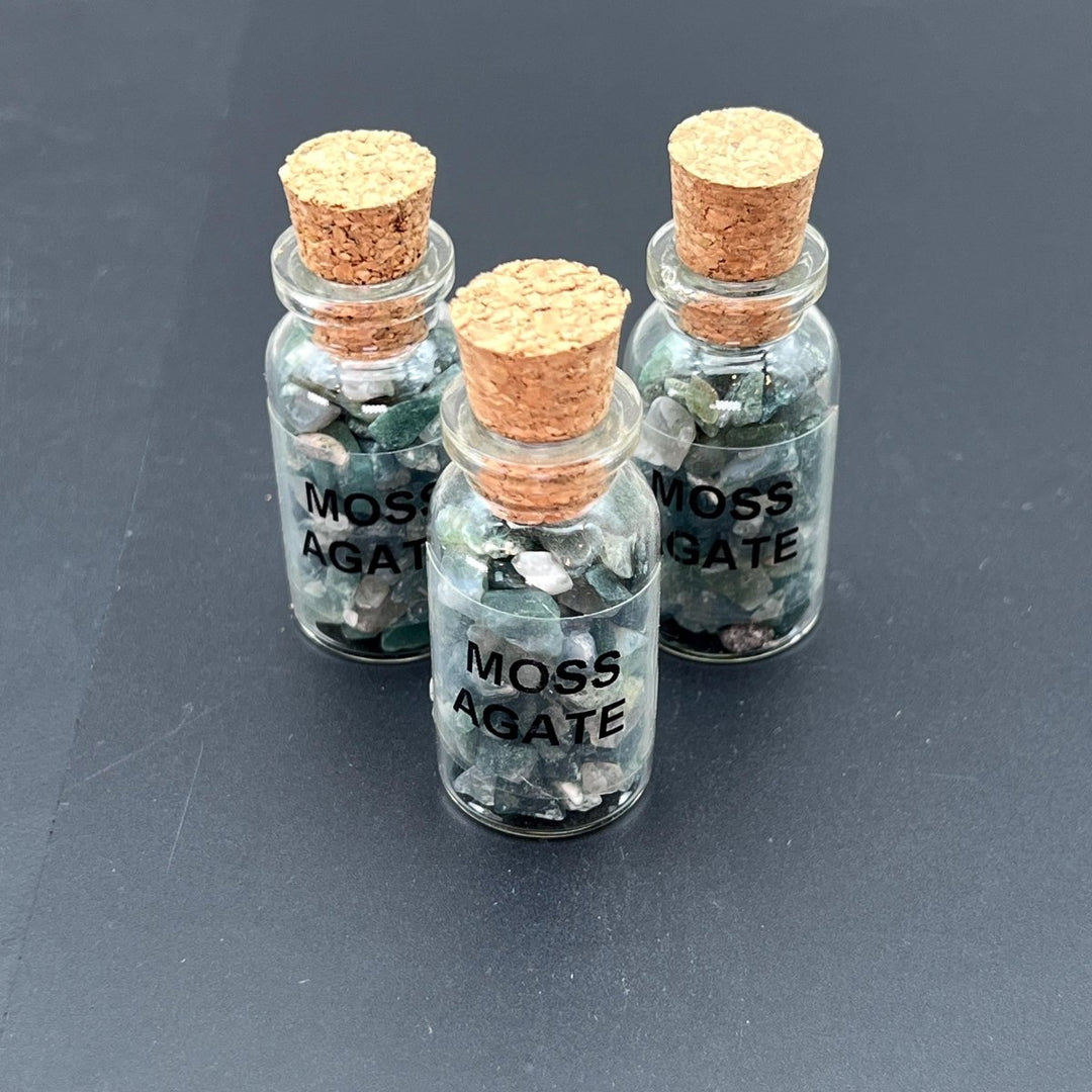 Moss Agate Chips In Bottle With Cork (1 Piece)Crystal River Gems