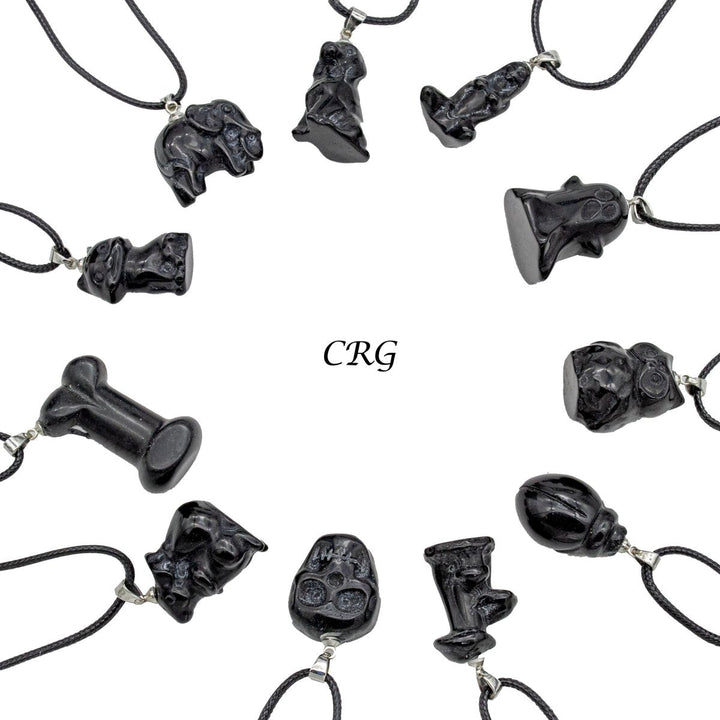 Obsidian Figured Necklace Pendant (3 Pieces) Size 1 Inch Mystery Crystal Charm SetCrystal River Gems