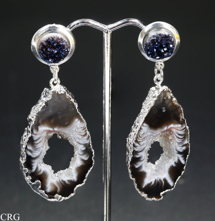 Oco Geode Slice Earrings with Silver Plating and Titanium Aura Amethyst (2 Inches) (1 Pair)Crystal River Gems