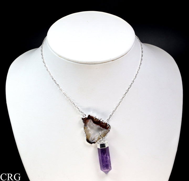 Oco Geode Slice Necklace with Amethyst Point and Silver Plating (1 Piece) Size 32 Inches Crystal JewelryCrystal River Gems