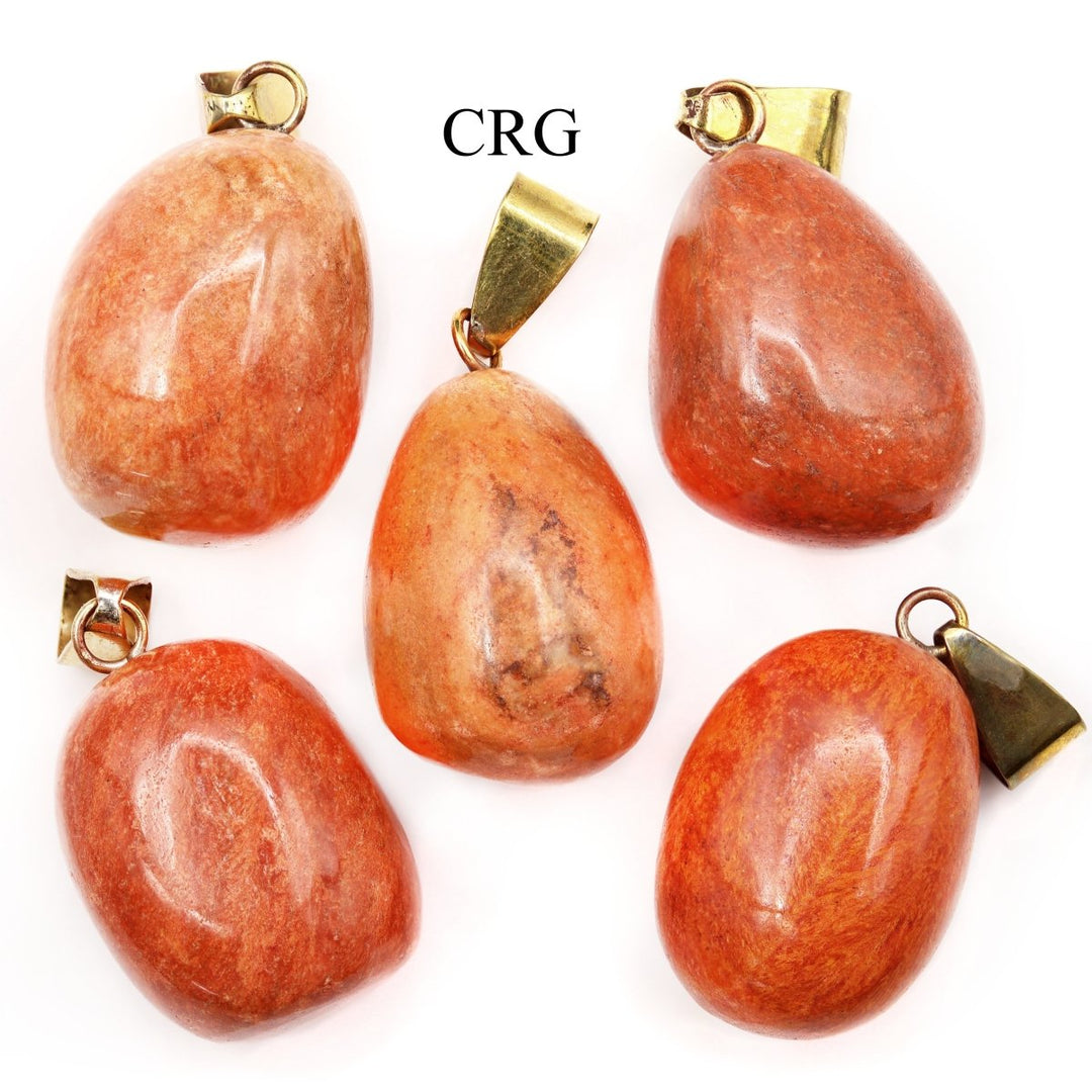 Orange Jasper Tumbled Pendant with Silver - Plated Bail (1 Piece) Size 1.5 to 2 Inches Crystal Jewelry CharmCrystal River Gems