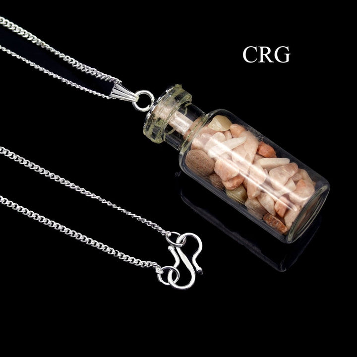 Peach Moonstone Chip Bottle Necklace with Silver Chain (1 Piece) Size 2 Inches Crystal JewelryCrystal River Gems