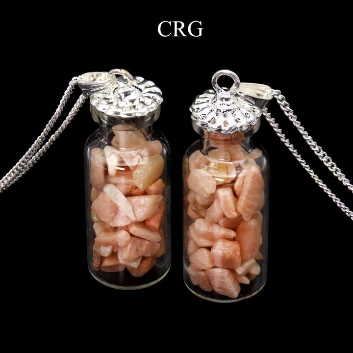 Peach Moonstone Chip Bottle Necklace with Silver Chain (1 Piece) Size 2 Inches Crystal JewelryCrystal River Gems