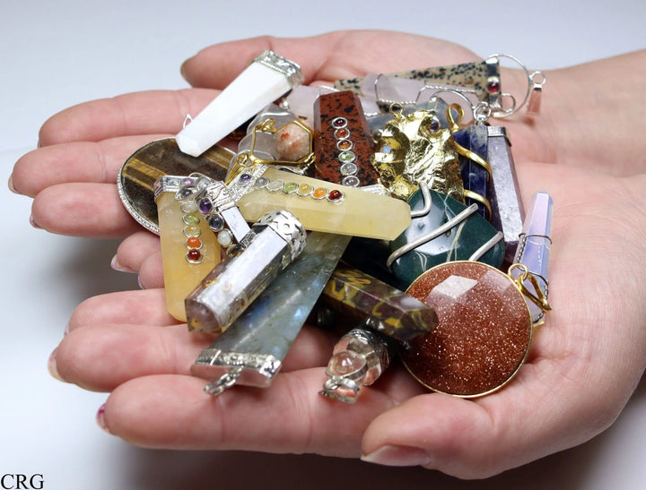 Assorted Gemstone Pendants (50 Pieces) Wholesale Crystal Gemstone Jewelry Supply PartsCrystal River Gems