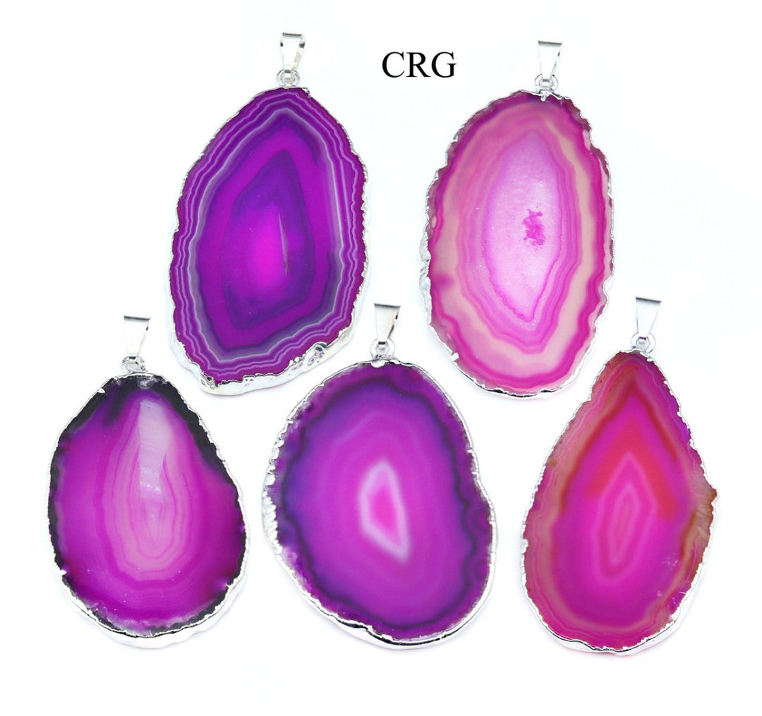 Pink Agate Slice Pendant with Silver Plating (4 Pieces) Size 1 to 2 Inches Crystal Jewelry Charm
