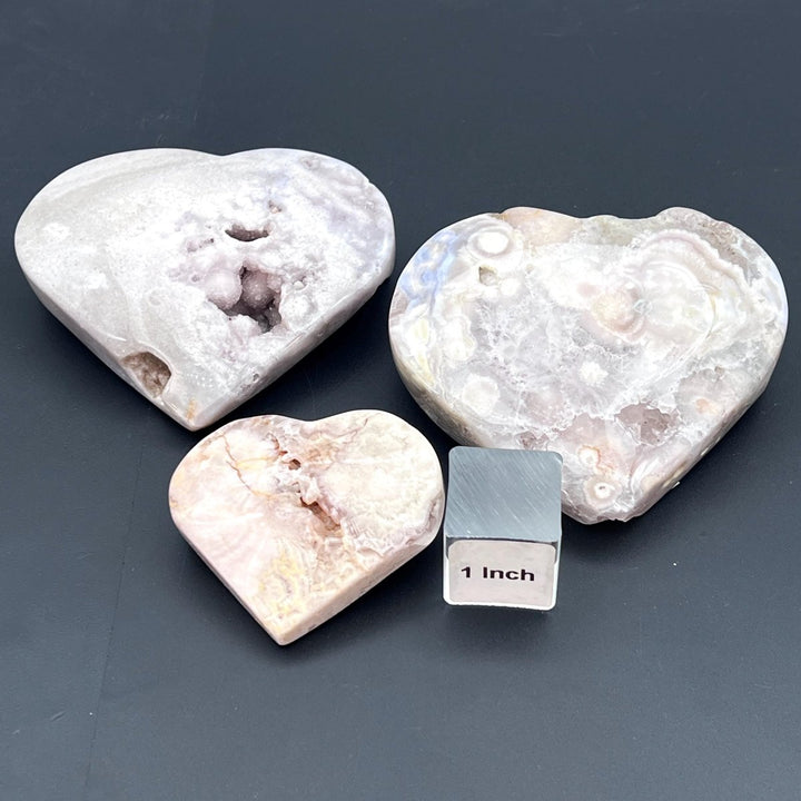 Pink Amethyst and Flower Agate Mixed Polished HeartsCrystal River Gems