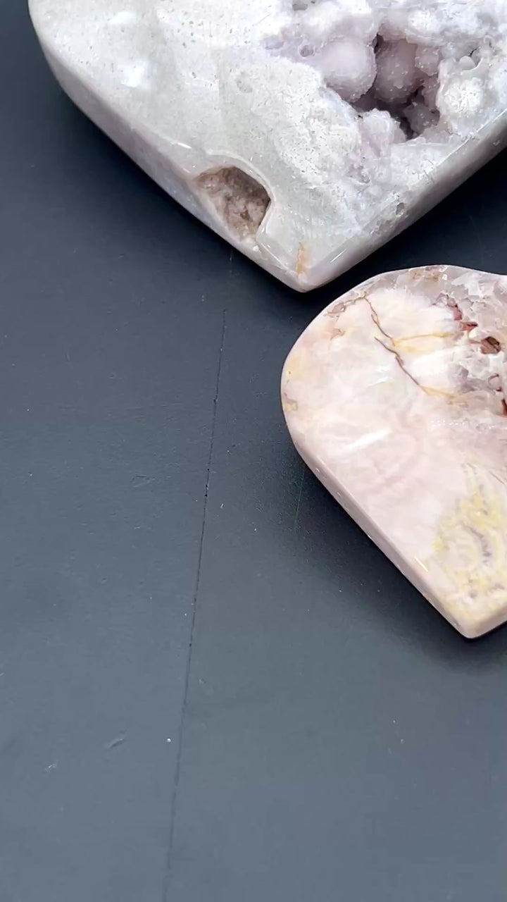 Pink Amethyst and Flower Agate Mixed Polished Hearts