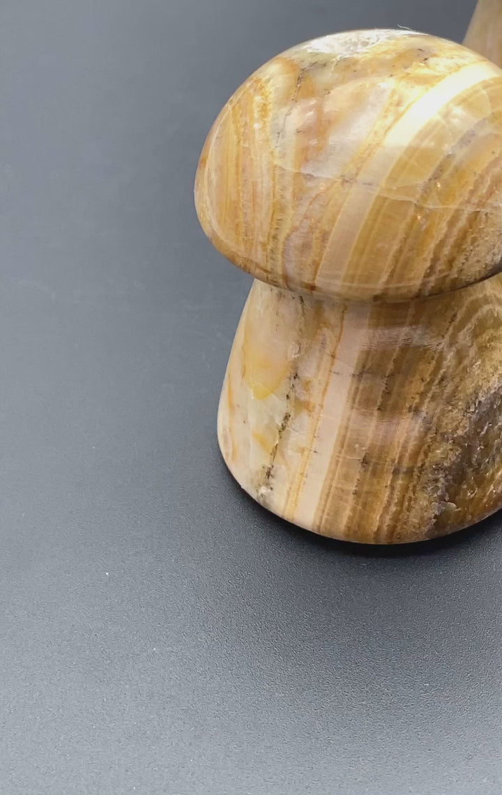 Yellow Banded Onyx Mushroom Carving