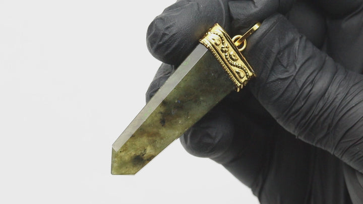 Labradorite Flat Point Pendants with Gold Bail Size 2 in (4Pcs)