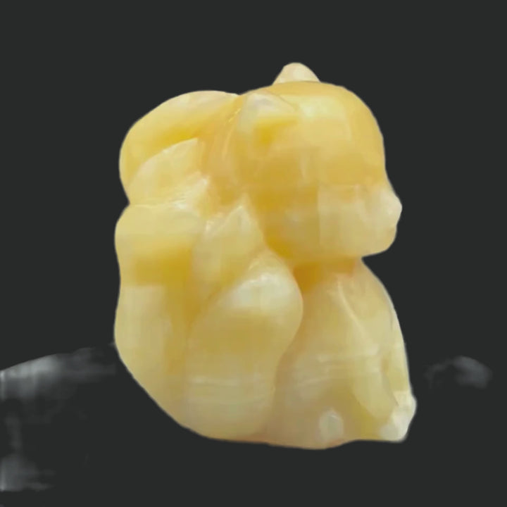 Yellow Calcite Nine Tailed Fox Gemstone (1 Piece) Size 4.5 Inches Crystal Animal Carving