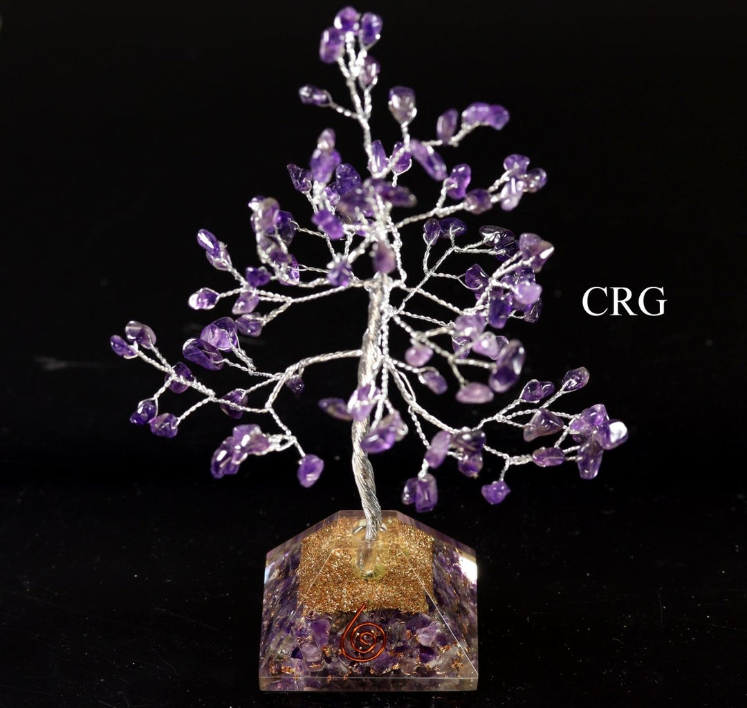 QTY 1 - Amethyst 100 Chip Tree with Orgonite Pyramid BaseCrystal River Gems