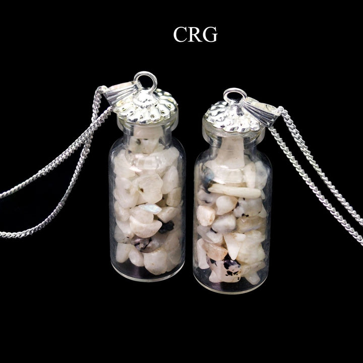 Rainbow Moonstone Chip Bottle Necklace with Silver Chain (1 Piece) Size 2 Inches Crystal JewelryCrystal River Gems