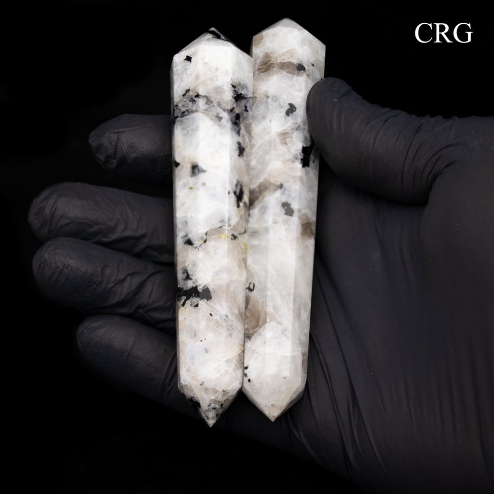 Rainbow Moonstone Double Pointed Wand (1 Piece) Size 3 to 5 Inches 8 - Sided Double - Terminated CrystalCrystal River Gems