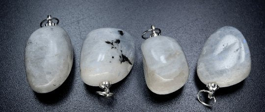 Rainbow Moonstone Tumbled Pendant with Silver Bail (4 Pieces) Size 1.5 Inches Crystal Jewelry CharmCrystal River Gems