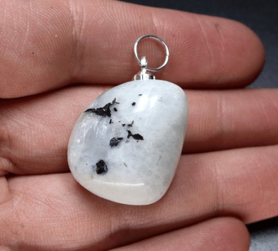 Rainbow Moonstone Tumbled Pendant with Silver Bail (4 Pieces) Size 1.5 Inches Crystal Jewelry CharmCrystal River Gems