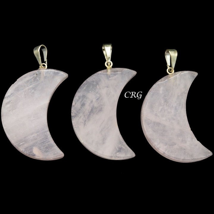 Rose Quartz Crescent Moon Pendant with Silver Bail (5 Pieces) Size 35 to 45 mm Crystal Jewelry CharmCrystal River Gems