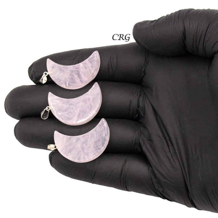 Rose Quartz Crescent Moon Pendant with Silver Bail (5 Pieces) Size 35 to 45 mm Crystal Jewelry CharmCrystal River Gems