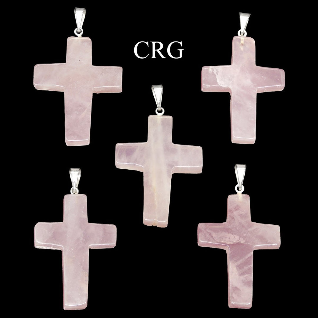 Rose Quartz Cross Pendant with Silver Bail (5 Pieces) Size 30 mm Crystal Jewelry CharmCrystal River Gems