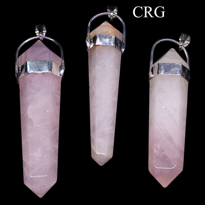 Rose Quartz Double Terminated Pendant with Silver Plating (5 Pieces) Size 45 mm Crystal Jewelry CharmCrystal River Gems
