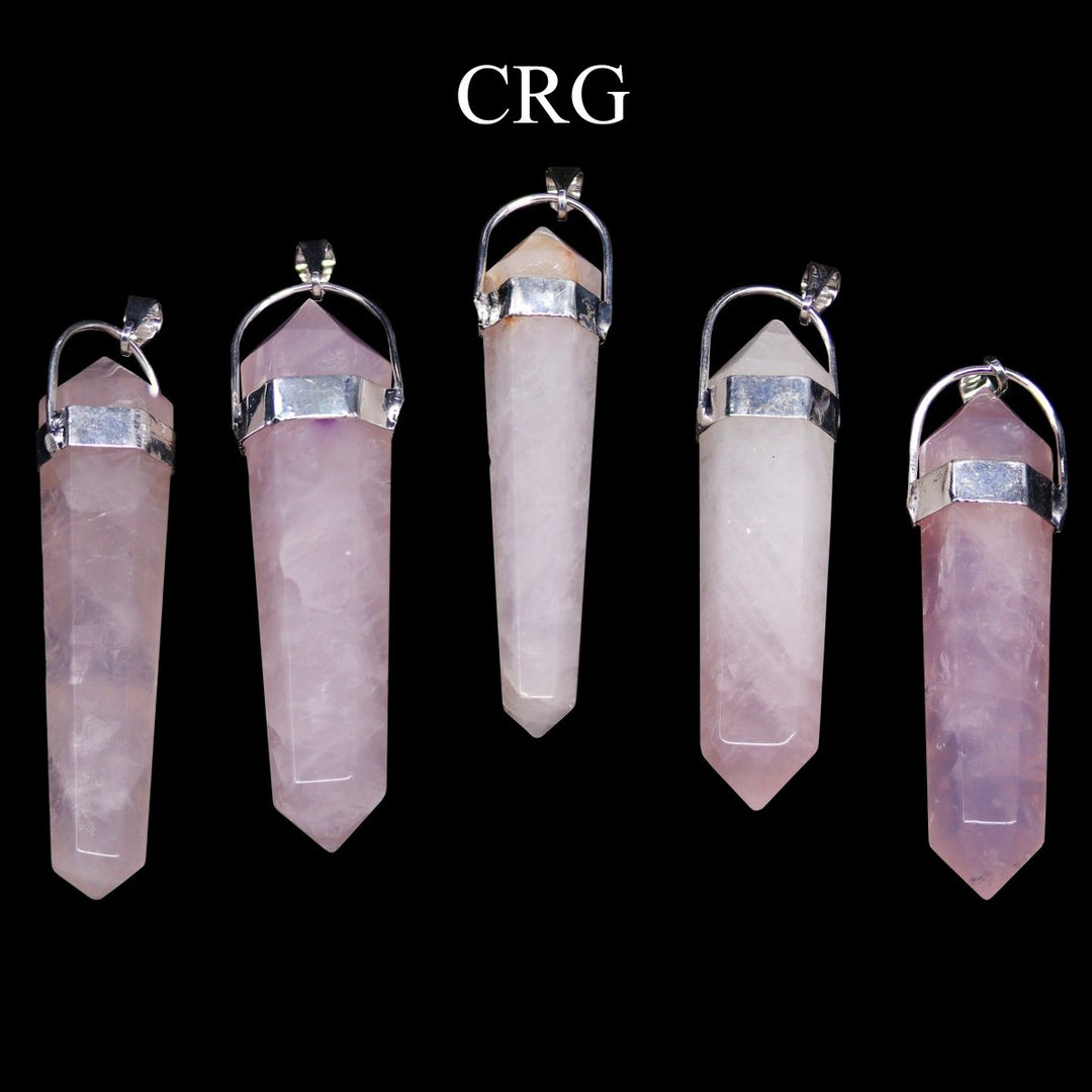Rose Quartz Double Terminated Pendant with Silver Plating (5 Pieces) Size 45 mm Crystal Jewelry Charm