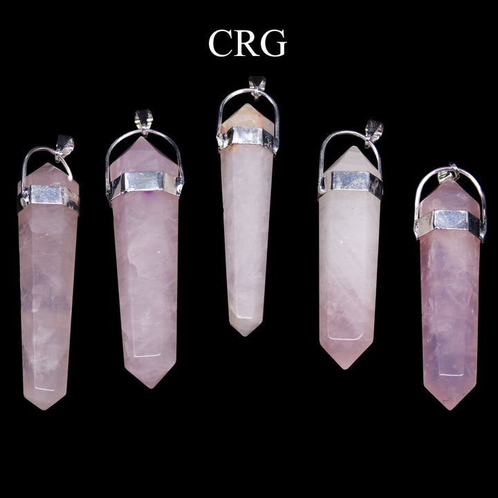 Rose Quartz Double Terminated Pendant with Silver Plating (5 Pieces) Size 45 mm Crystal Jewelry CharmCrystal River Gems