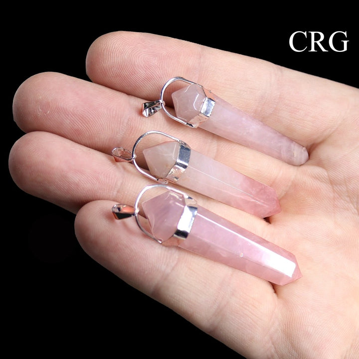 Rose Quartz Double Terminated Pendant with Silver Plating (5 Pieces) Size 45 mm Crystal Jewelry CharmCrystal River Gems