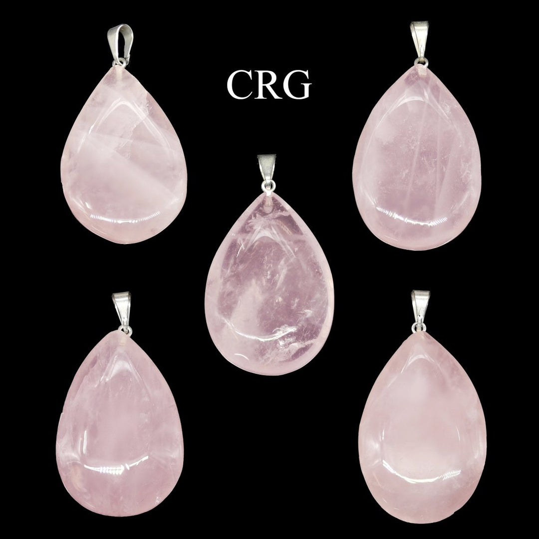 Rose Quartz Drop Pendant with Silver Bail (5 Pieces) Size 1.5 Inches Crystal Jewelry Charm