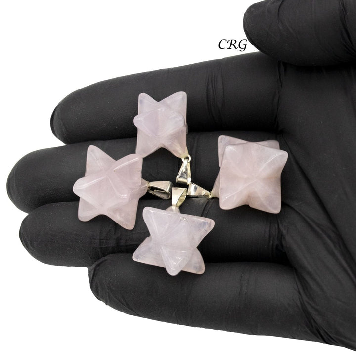 Rose Quartz Merkaba Pendant with Silver Bail (5 Pieces) Size 30 mm Crystal Jewelry CharmCrystal River Gems