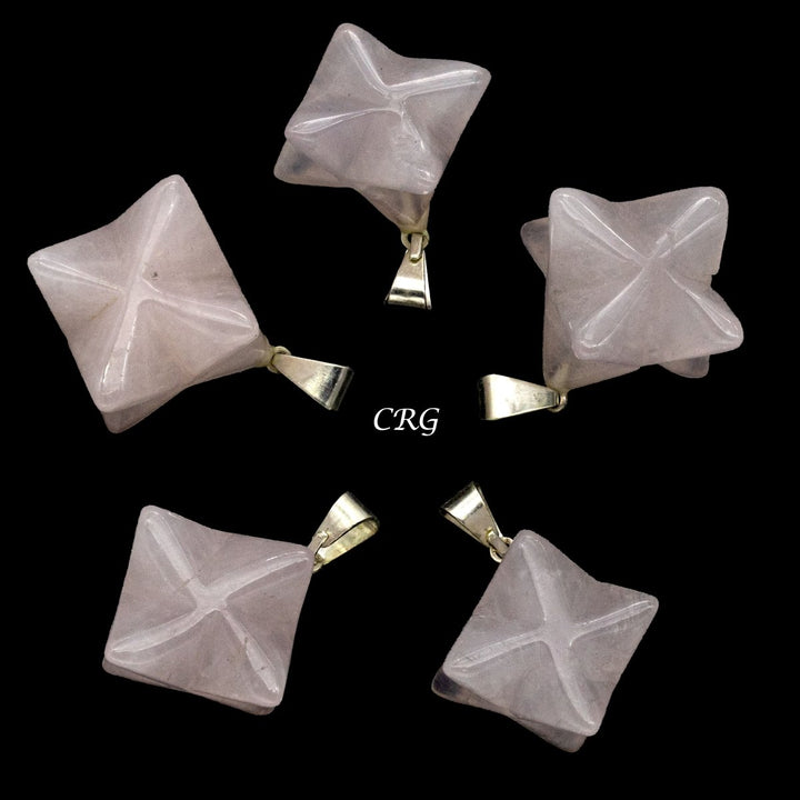 Rose Quartz Merkaba Pendant with Silver Bail (5 Pieces) Size 30 mm Crystal Jewelry CharmCrystal River Gems