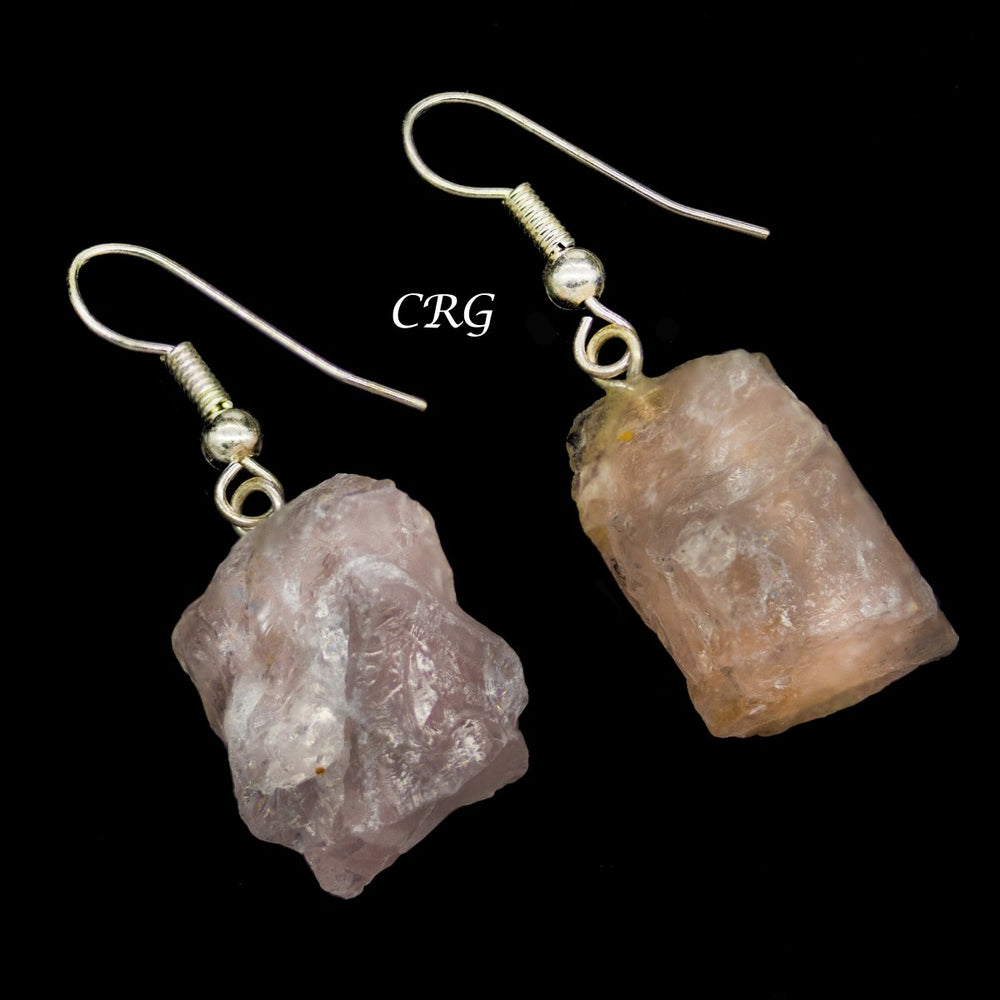 Rose Quartz Rough Rock Earrings with Silver-Plated Ear Wire (2 Pieces) Size 1 to 2 Inches Crystal Jewelry