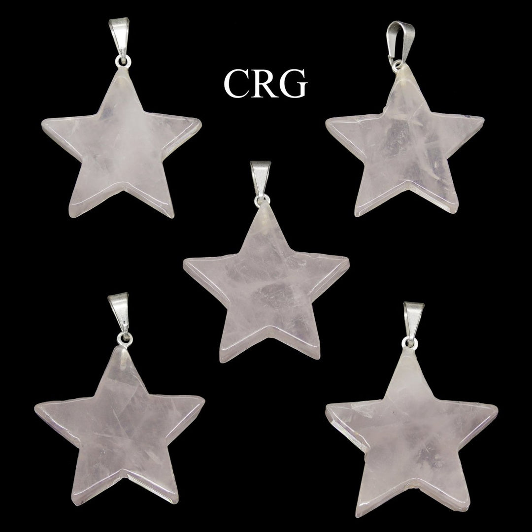 Rose Quartz Star Pendant with Silver Bail (5 Pieces) Size 30 mm Crystal Jewelry CharmCrystal River Gems