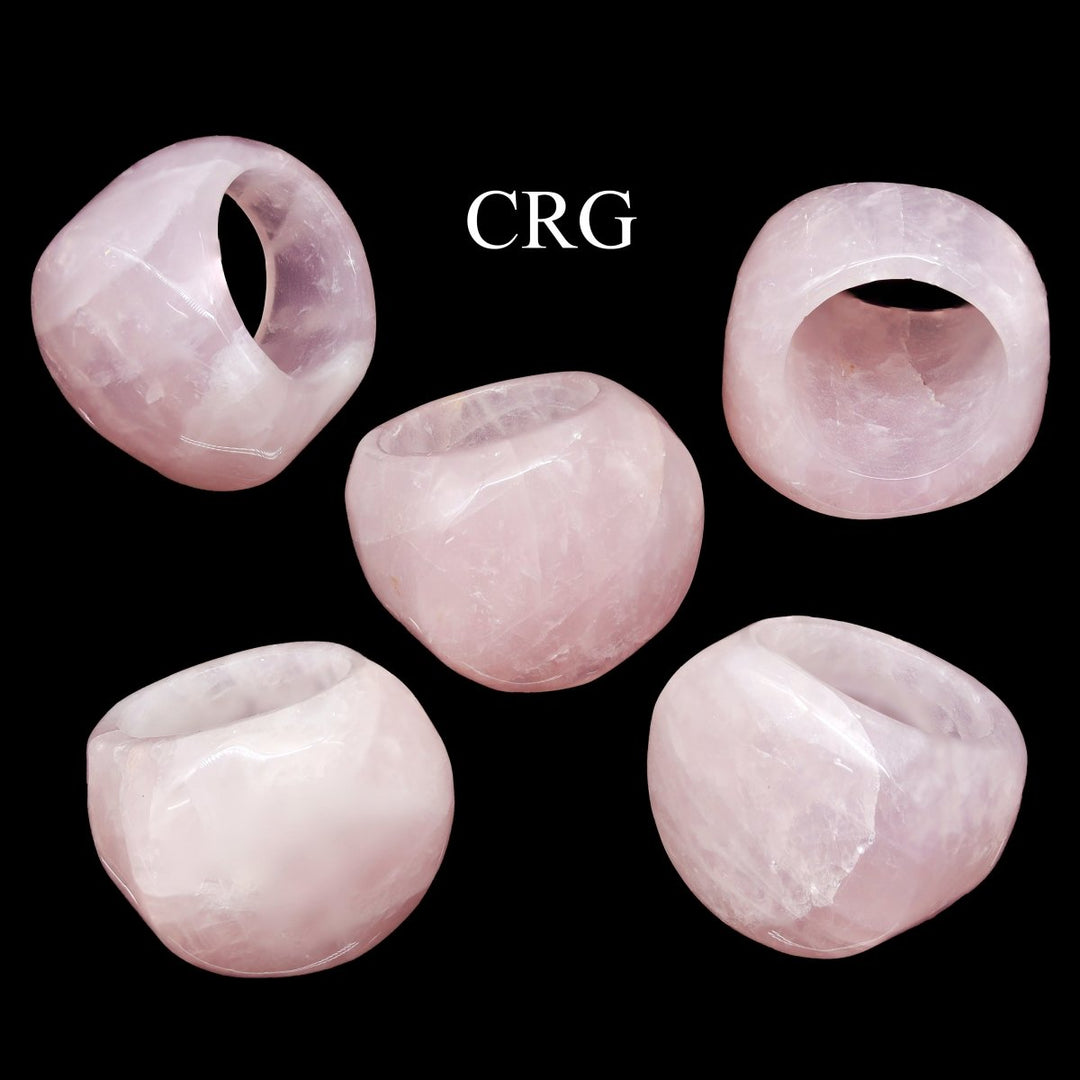 Rose Quartz Stone Ring (5 Pieces) Mixed Sizes Crystal Gemstone JewelryCrystal River Gems