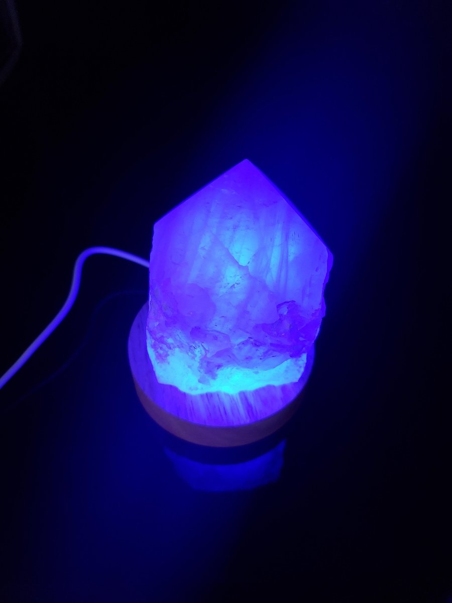 Rose Quartz Top Polished Point Mini Lamp with 3 Inch Color Light Changing Wood Base (2 Pieces) Size 2.5 to 3.5 Inches Crystal DecorCrystal River Gems