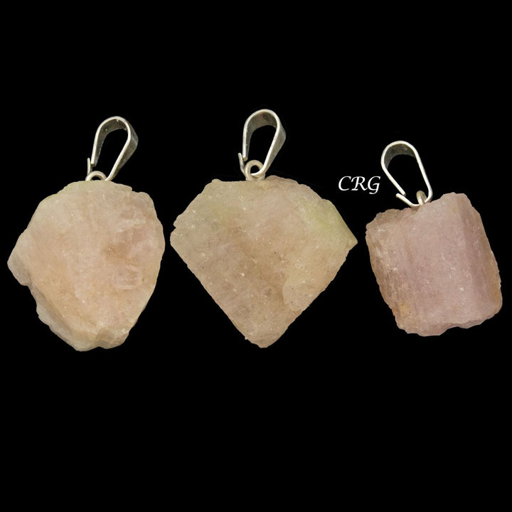 Rose Tourmaline Rough Rock Pendant with Silver Bail (5 Pieces) Size 18 to 22 mm Crystal Jewelry CharmCrystal River Gems