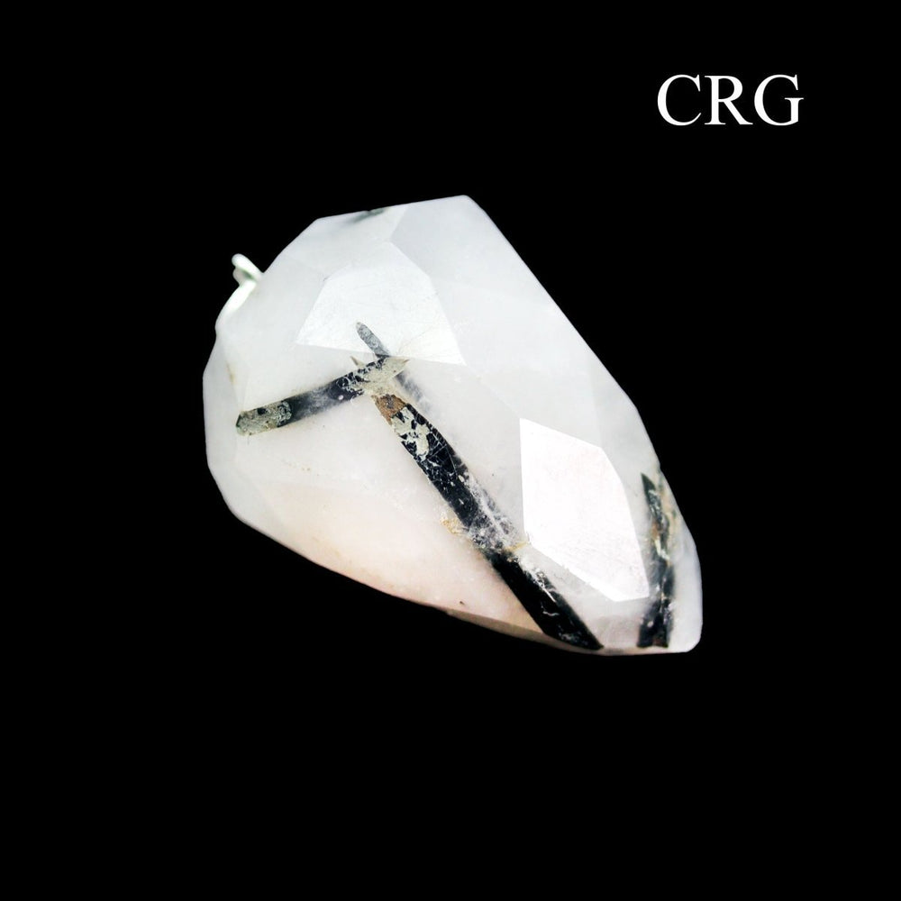 Rutilated Quartz Drop Pendant with Silver Bail (4 Pieces) Size 1 Inch Faceted Crystal Jewelry CharmCrystal River Gems