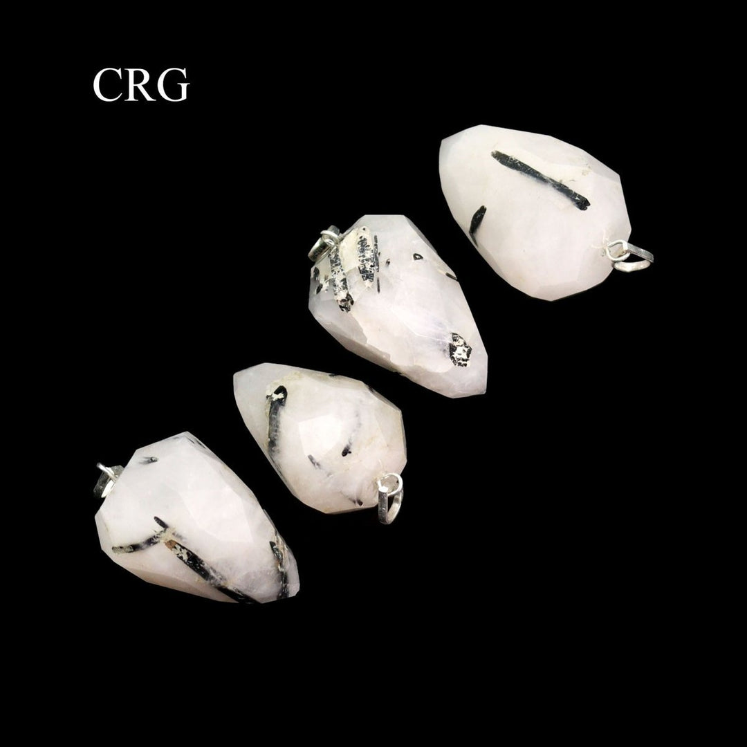 Rutilated Quartz Drop Pendant with Silver Bail (4 Pieces) Size 1 Inch Faceted Crystal Jewelry CharmCrystal River Gems
